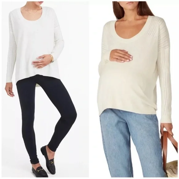 Hatch Scoop Neck Maternity Sweater in White/Cream - Picture 2 of 6